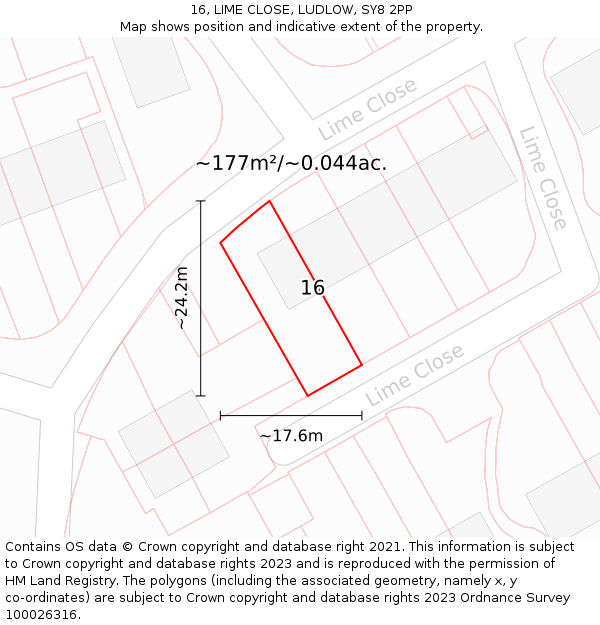 16, LIME CLOSE, LUDLOW, SY8 2PP: Plot and title map