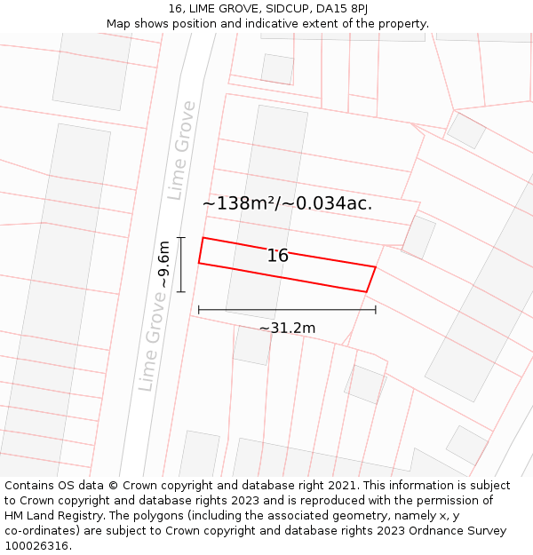 16, LIME GROVE, SIDCUP, DA15 8PJ: Plot and title map