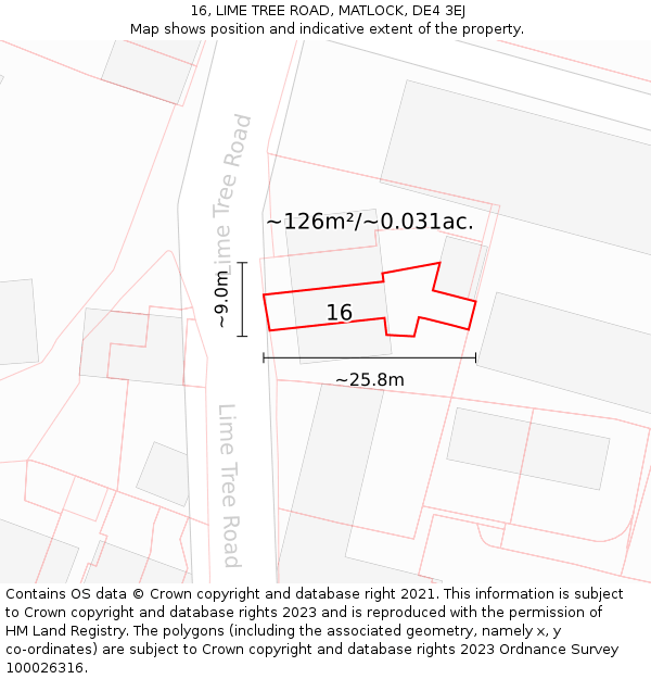 16, LIME TREE ROAD, MATLOCK, DE4 3EJ: Plot and title map