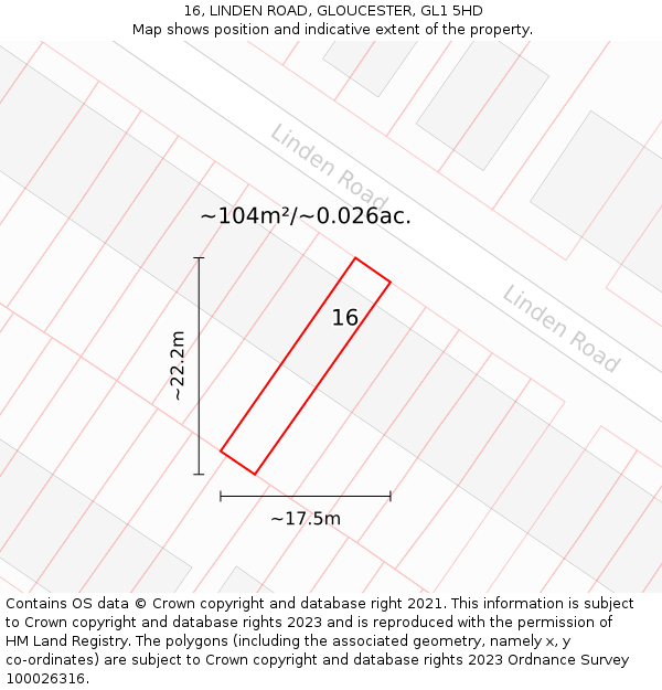 16, LINDEN ROAD, GLOUCESTER, GL1 5HD: Plot and title map