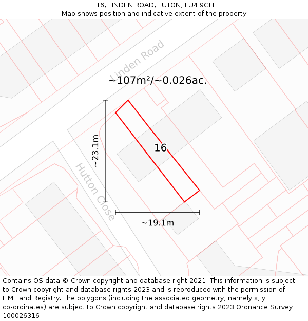 16, LINDEN ROAD, LUTON, LU4 9GH: Plot and title map