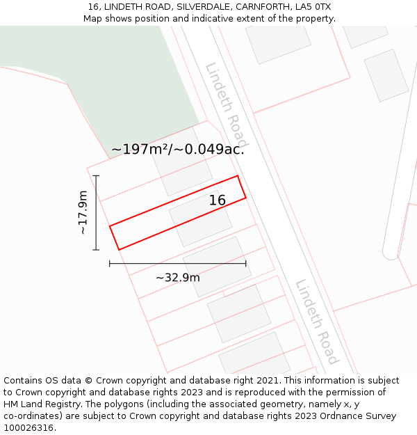 16, LINDETH ROAD, SILVERDALE, CARNFORTH, LA5 0TX: Plot and title map