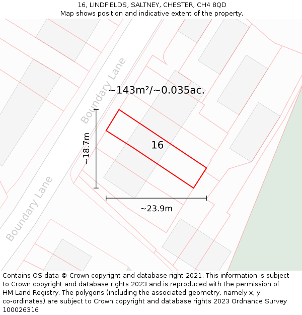 16, LINDFIELDS, SALTNEY, CHESTER, CH4 8QD: Plot and title map