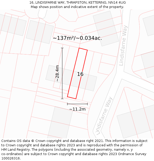 16, LINDISFARNE WAY, THRAPSTON, KETTERING, NN14 4UG: Plot and title map