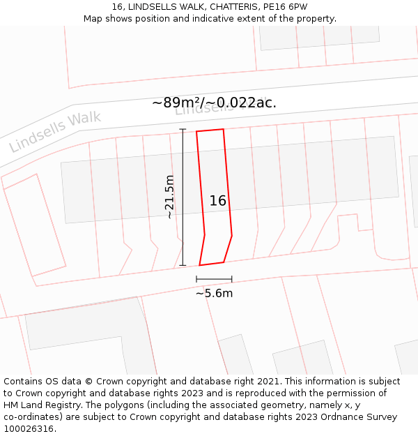 16, LINDSELLS WALK, CHATTERIS, PE16 6PW: Plot and title map
