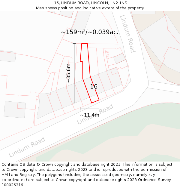 16, LINDUM ROAD, LINCOLN, LN2 1NS: Plot and title map