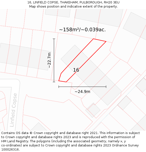 16, LINFIELD COPSE, THAKEHAM, PULBOROUGH, RH20 3EU: Plot and title map