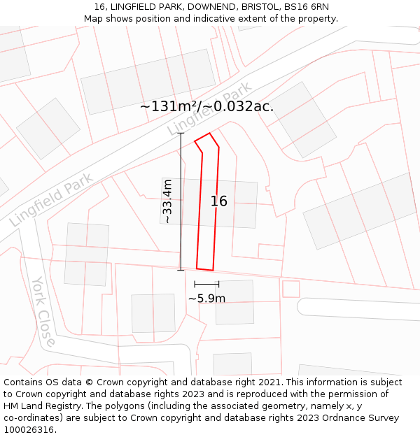 16, LINGFIELD PARK, DOWNEND, BRISTOL, BS16 6RN: Plot and title map