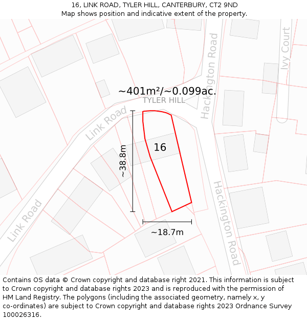 16, LINK ROAD, TYLER HILL, CANTERBURY, CT2 9ND: Plot and title map