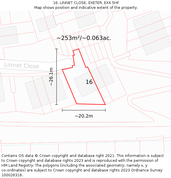 16, LINNET CLOSE, EXETER, EX4 5HF: Plot and title map
