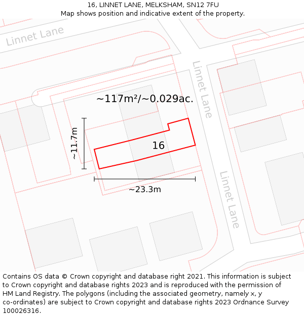 16, LINNET LANE, MELKSHAM, SN12 7FU: Plot and title map