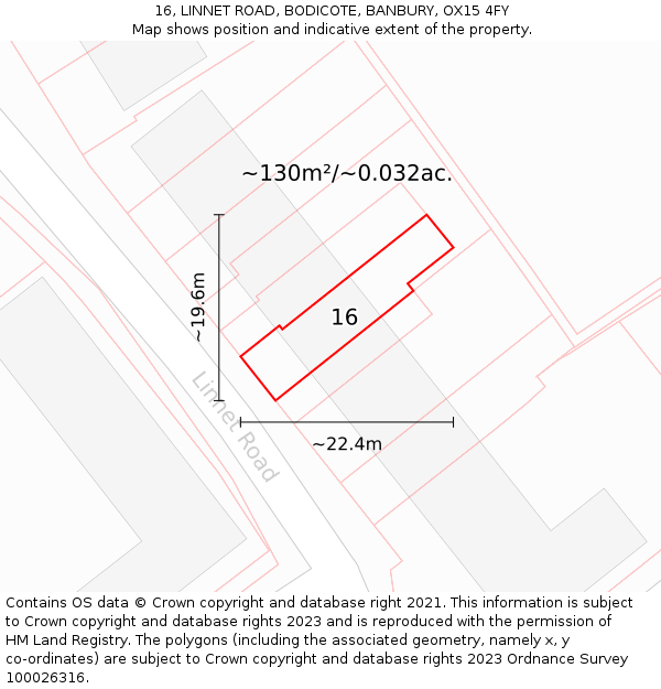16, LINNET ROAD, BODICOTE, BANBURY, OX15 4FY: Plot and title map