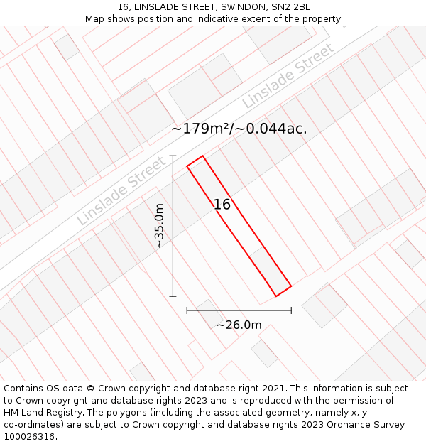 16, LINSLADE STREET, SWINDON, SN2 2BL: Plot and title map