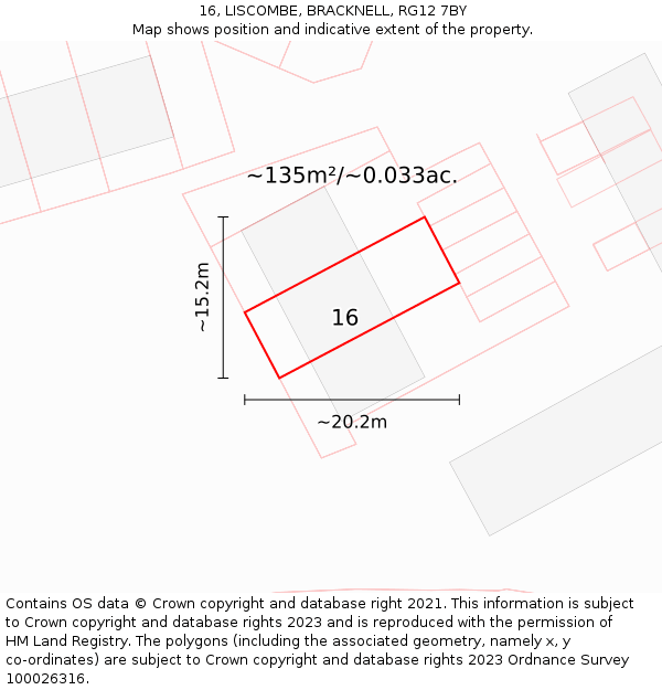 16, LISCOMBE, BRACKNELL, RG12 7BY: Plot and title map