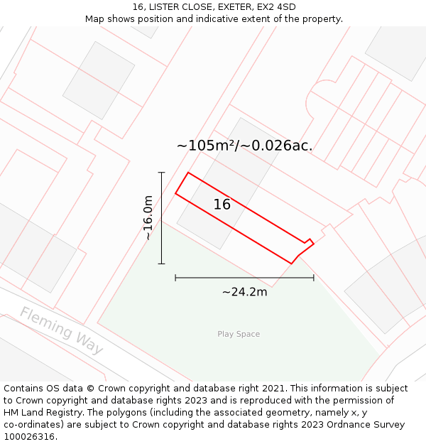 16, LISTER CLOSE, EXETER, EX2 4SD: Plot and title map