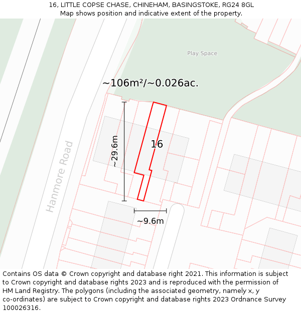 16, LITTLE COPSE CHASE, CHINEHAM, BASINGSTOKE, RG24 8GL: Plot and title map