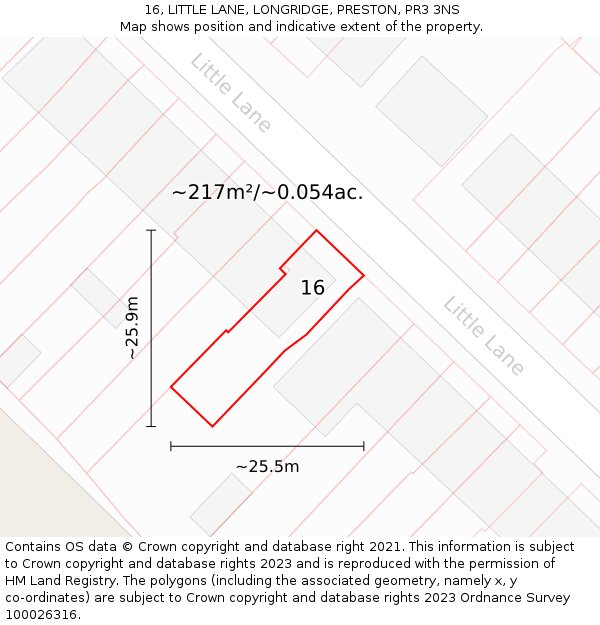 16, LITTLE LANE, LONGRIDGE, PRESTON, PR3 3NS: Plot and title map