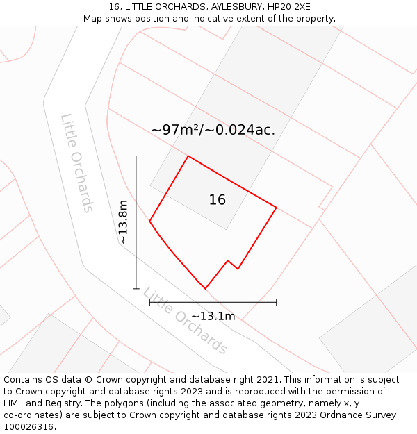 16, LITTLE ORCHARDS, AYLESBURY, HP20 2XE: Plot and title map