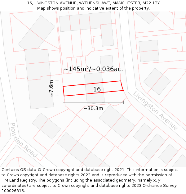 16, LIVINGSTON AVENUE, WYTHENSHAWE, MANCHESTER, M22 1BY: Plot and title map