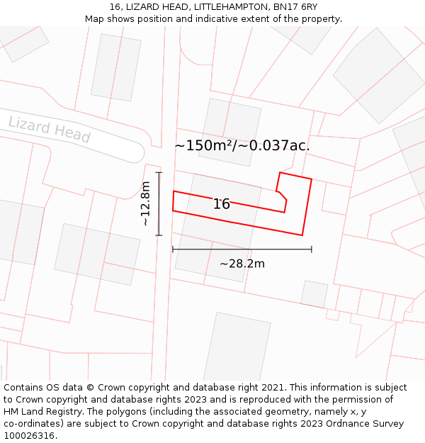 16, LIZARD HEAD, LITTLEHAMPTON, BN17 6RY: Plot and title map