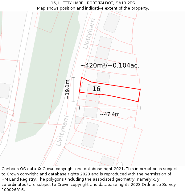 16, LLETTY HARRI, PORT TALBOT, SA13 2ES: Plot and title map