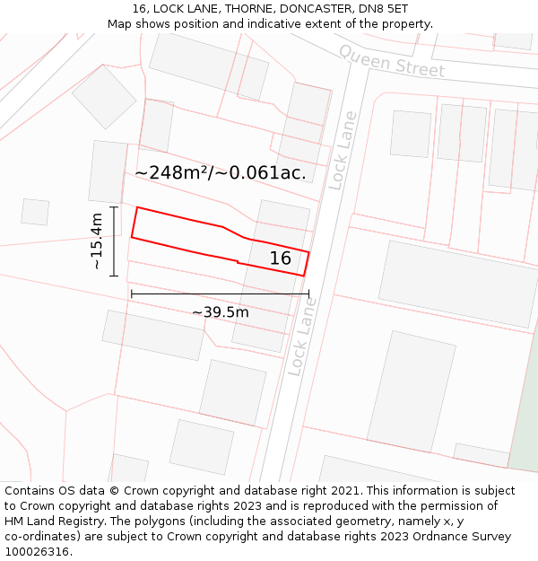 16, LOCK LANE, THORNE, DONCASTER, DN8 5ET: Plot and title map
