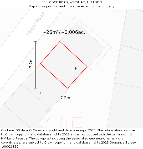 16, LODGE ROAD, WREXHAM, LL11 2DD: Plot and title map