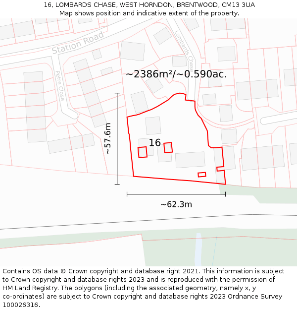 16, LOMBARDS CHASE, WEST HORNDON, BRENTWOOD, CM13 3UA: Plot and title map