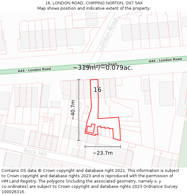 16, LONDON ROAD, CHIPPING NORTON, OX7 5AX: Plot and title map