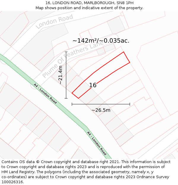 16, LONDON ROAD, MARLBOROUGH, SN8 1PH: Plot and title map