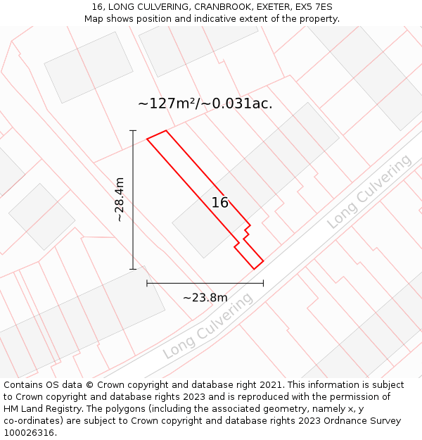 16, LONG CULVERING, CRANBROOK, EXETER, EX5 7ES: Plot and title map