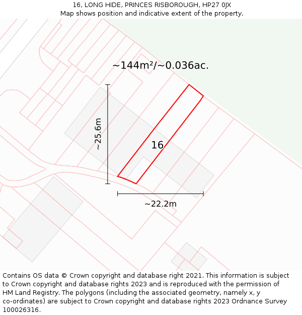 16, LONG HIDE, PRINCES RISBOROUGH, HP27 0JX: Plot and title map