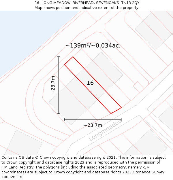 16, LONG MEADOW, RIVERHEAD, SEVENOAKS, TN13 2QY: Plot and title map
