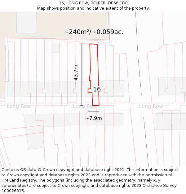 16, LONG ROW, BELPER, DE56 1DR: Plot and title map