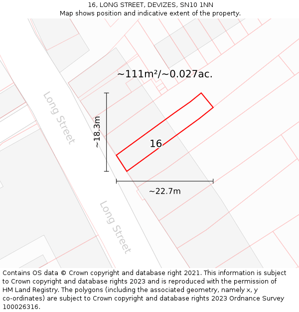16, LONG STREET, DEVIZES, SN10 1NN: Plot and title map