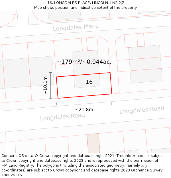 16, LONGDALES PLACE, LINCOLN, LN2 2JZ: Plot and title map