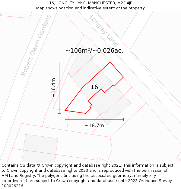 16, LONGLEY LANE, MANCHESTER, M22 4JR: Plot and title map