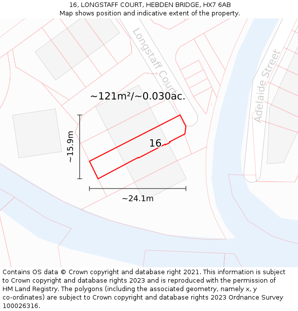 16, LONGSTAFF COURT, HEBDEN BRIDGE, HX7 6AB: Plot and title map