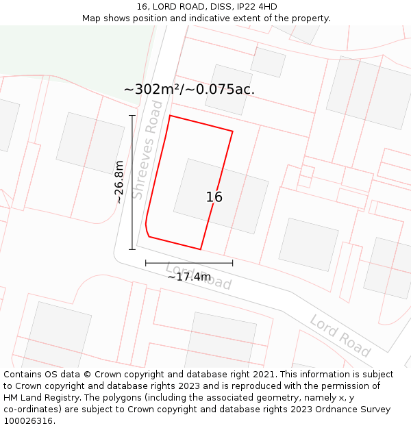16, LORD ROAD, DISS, IP22 4HD: Plot and title map