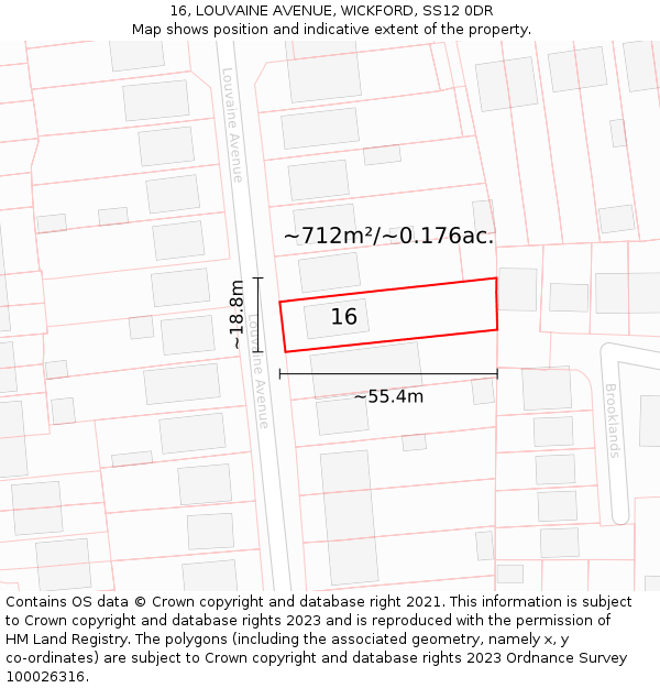 16, LOUVAINE AVENUE, WICKFORD, SS12 0DR: Plot and title map