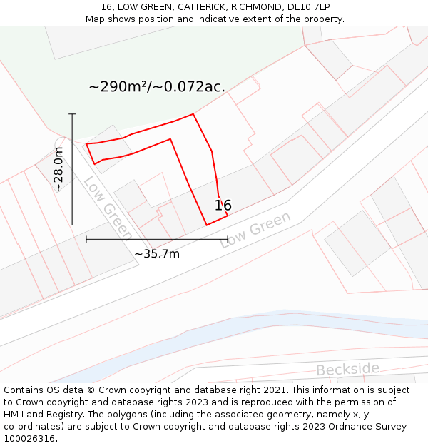 16, LOW GREEN, CATTERICK, RICHMOND, DL10 7LP: Plot and title map