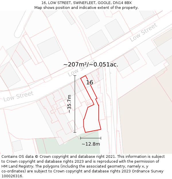 16, LOW STREET, SWINEFLEET, GOOLE, DN14 8BX: Plot and title map