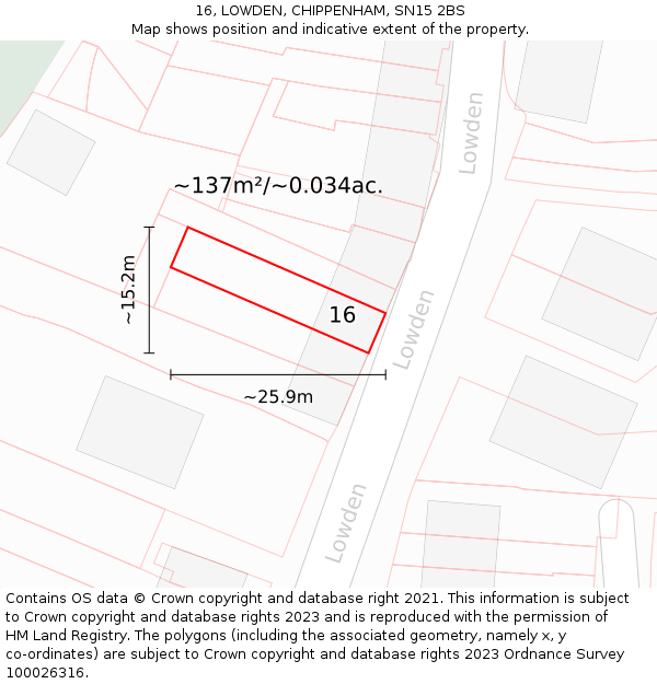 16, LOWDEN, CHIPPENHAM, SN15 2BS: Plot and title map