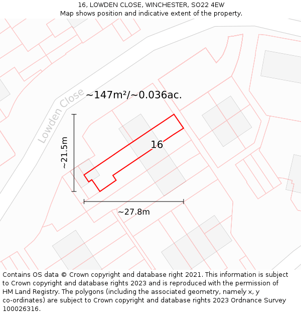 16, LOWDEN CLOSE, WINCHESTER, SO22 4EW: Plot and title map