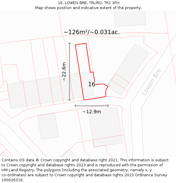 16, LOWEN BRE, TRURO, TR1 3FH: Plot and title map