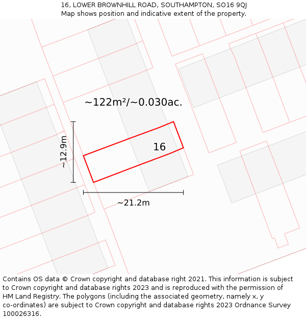16, LOWER BROWNHILL ROAD, SOUTHAMPTON, SO16 9QJ: Plot and title map