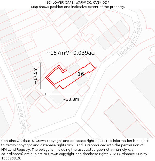 16, LOWER CAPE, WARWICK, CV34 5DP: Plot and title map