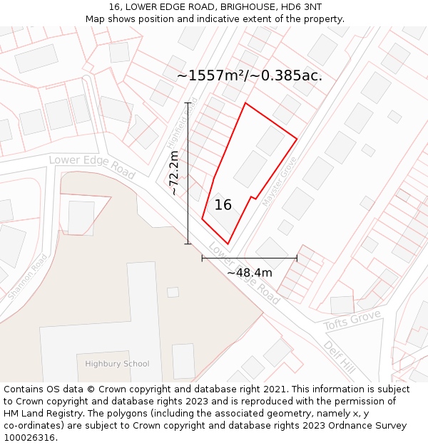 16, LOWER EDGE ROAD, BRIGHOUSE, HD6 3NT: Plot and title map