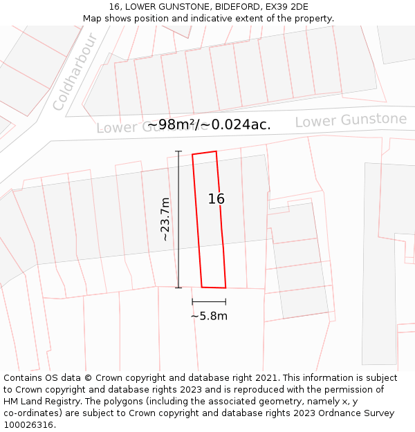 16, LOWER GUNSTONE, BIDEFORD, EX39 2DE: Plot and title map