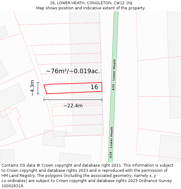 16, LOWER HEATH, CONGLETON, CW12 1NJ: Plot and title map